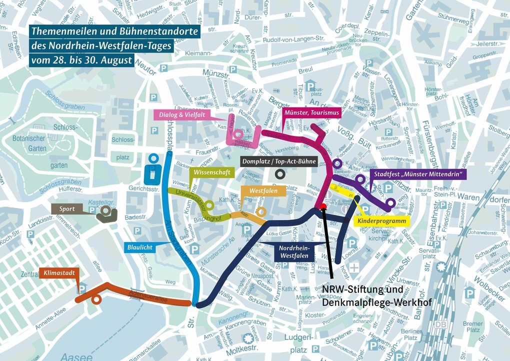 Die NRW-Stiftung ist mit seinem Partner, dem Denkmalpflege-Werkhof auf der Klemensstraße / Ecke Prinzipalmarkt zu finden.