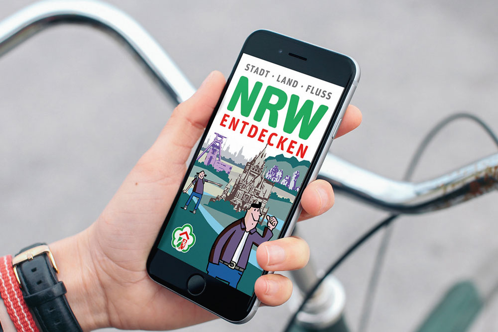Smartphone mit der Web-App „Entdecke NRW“ Webapp NRW entdecken